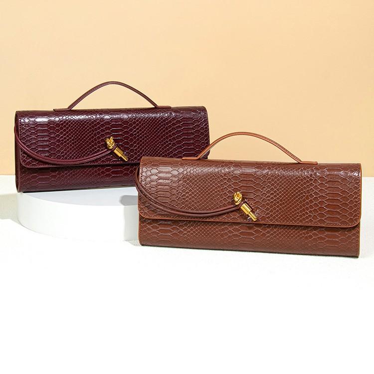 Premium Clutch Bag Horizontal Trendy Dinner Bag Crocodile Pattern Retro Shoulder Oblique Span Baguette Women'S Bag