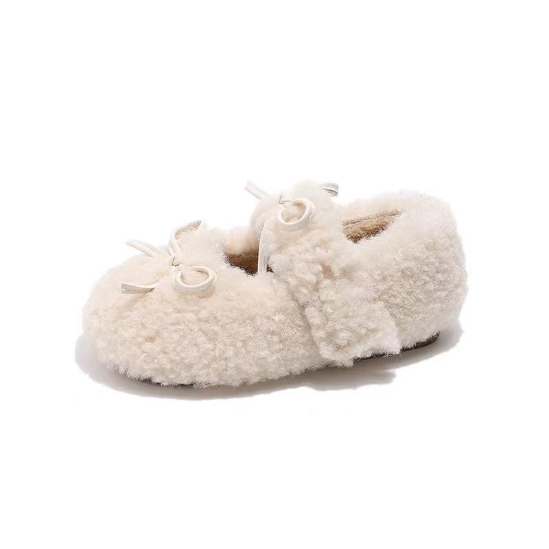 Children's Korean version of Mao Mao shoes 2025 winter new girls bow warm princess shoes soft sole warm Doudou shoes
