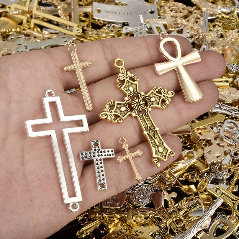 New Different Metal Cross Pendants For Jewelry Making Supplies Random Mix Charm Diy Earrings Bracelets Necklace Pendant Material