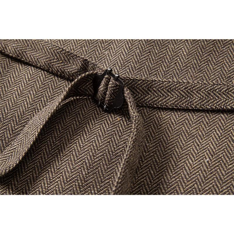 Autumn British Style Retro Vest For Men Fashion Stand Collar Herringbone Coarse Tweed Suit Vest Waistcoat Vintage Gentleman