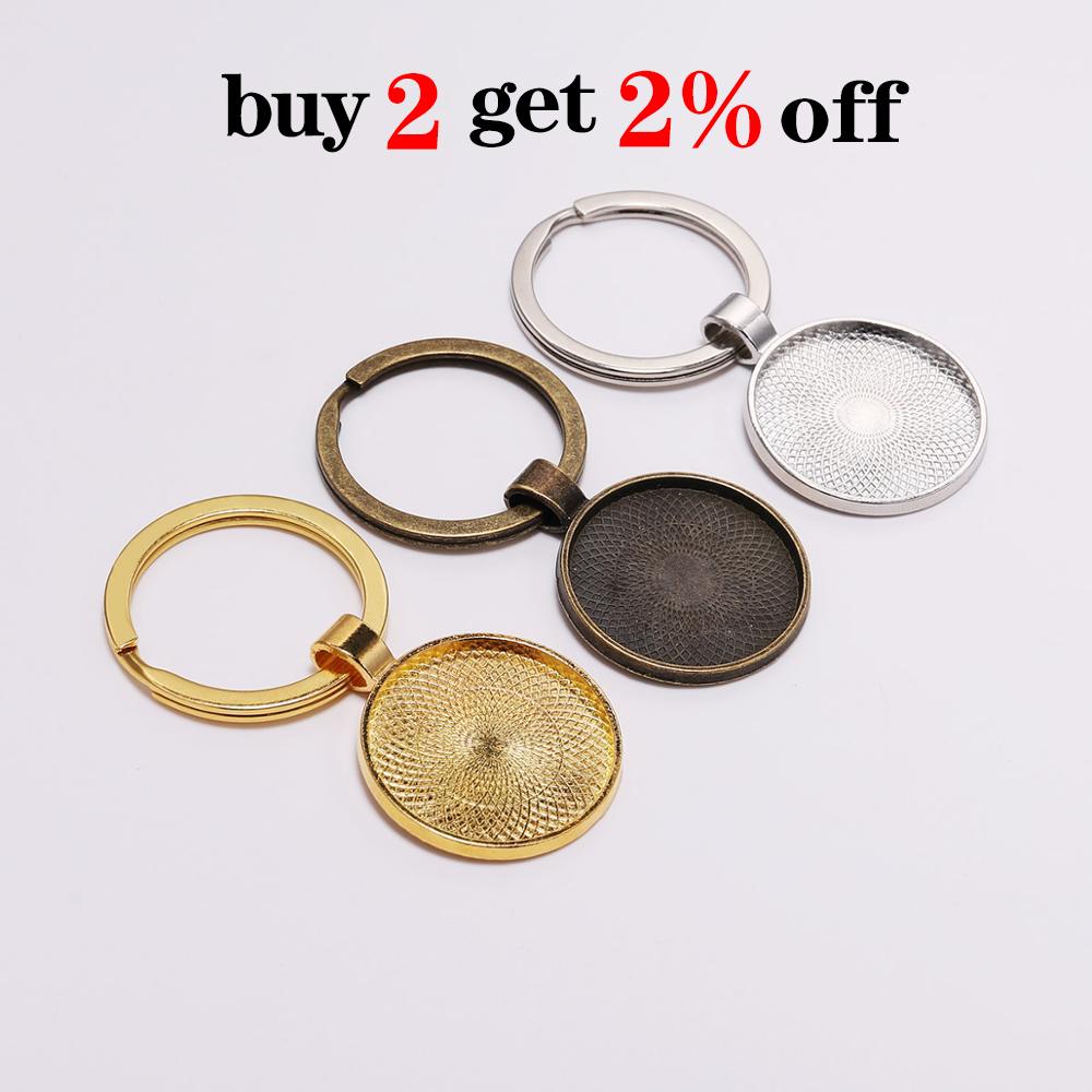 5pcs/lot Keychain With Pendant Bezel Blank Fit 25mm Cameo Glass Cabochon Base Setting DIY Keychain Key ring Supplies For Jewelry