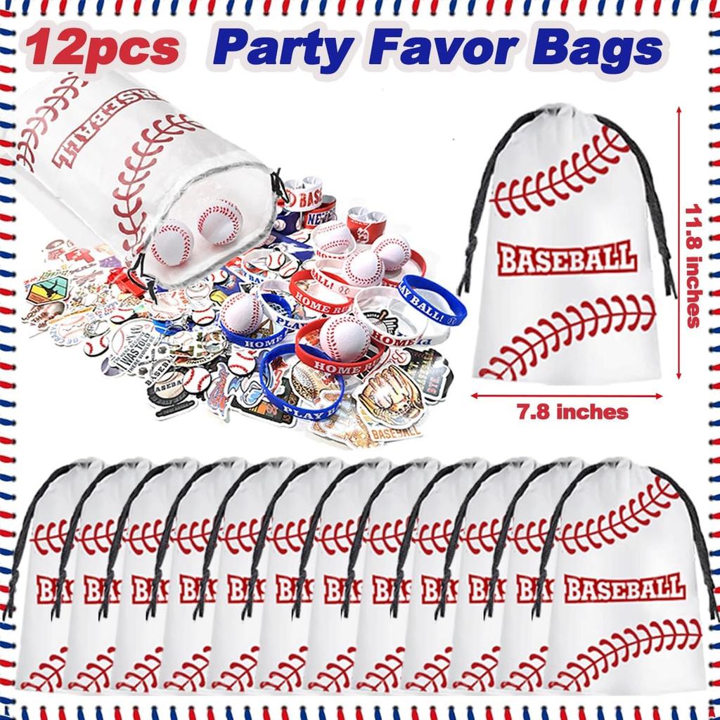 134 PCS Baseball Party Favors, 12 Set Goodie Bag, Mini Stress Balls, Baseball Stickers, Rubber Bracelets, Keychain, Tattoo Stickers, Slap Bracelets,