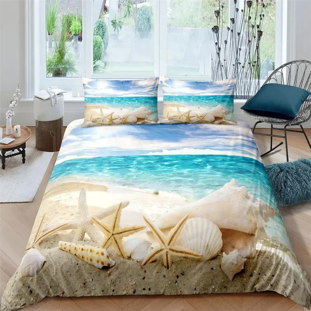 Seaside Beach 3D Duvet Cover Bedding Set Comforter Linen Pillowcases Quilt Cover Home Decor Single Double Twin King