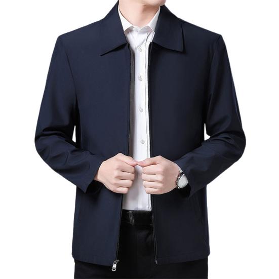 Men Coat Smooth Zipper Lapel Collar Solid Color Middle-aged Men Casual Jackets for Cold Weather