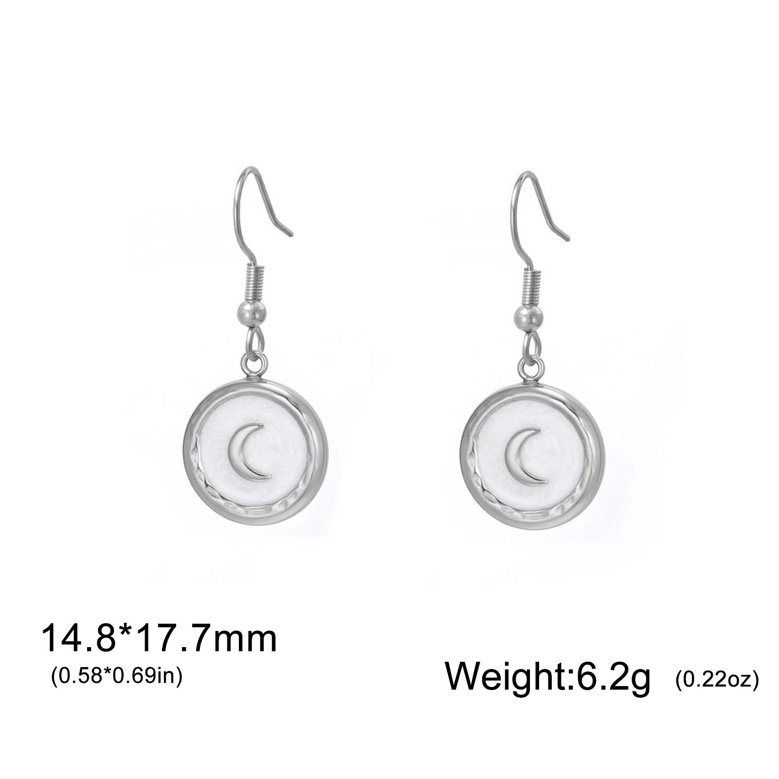 

Teamer White Enamel Crescent Round Pendant Stainless Steel Dangle Earrings For Women Girls Fashion Wedding Romantic Jewelry Gift