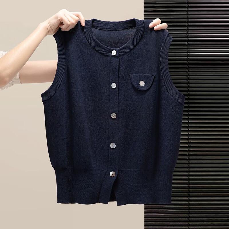 Sibaishe Women s Solid Round Neck Button Knit Cardigan M