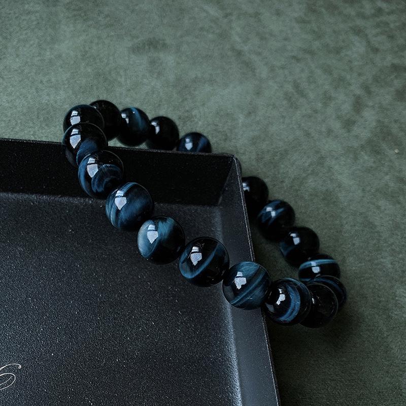 Blue Tiger Eye Bead Bracelet | Unisex Hawk's Eye Stone | Round Beaded Bracelet | Single Circle Style