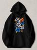 Black Hooded Sweatshirt with Multicolor Rose Floral Print Hoodie - Blue, Orange, White & Yellow Roses, Casual Streetwear Pullover