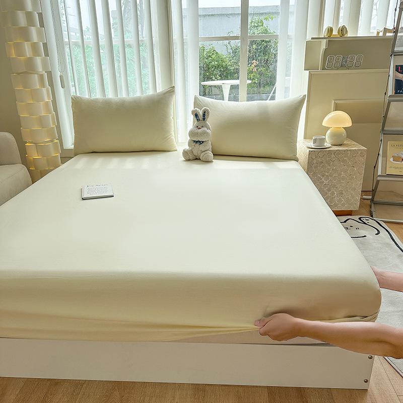 Soft Cotton Fitted Bed Sheet with Elastic Band Solid Color Mattress Cover for Single Double King Queen Bed 140/150/160/180/200