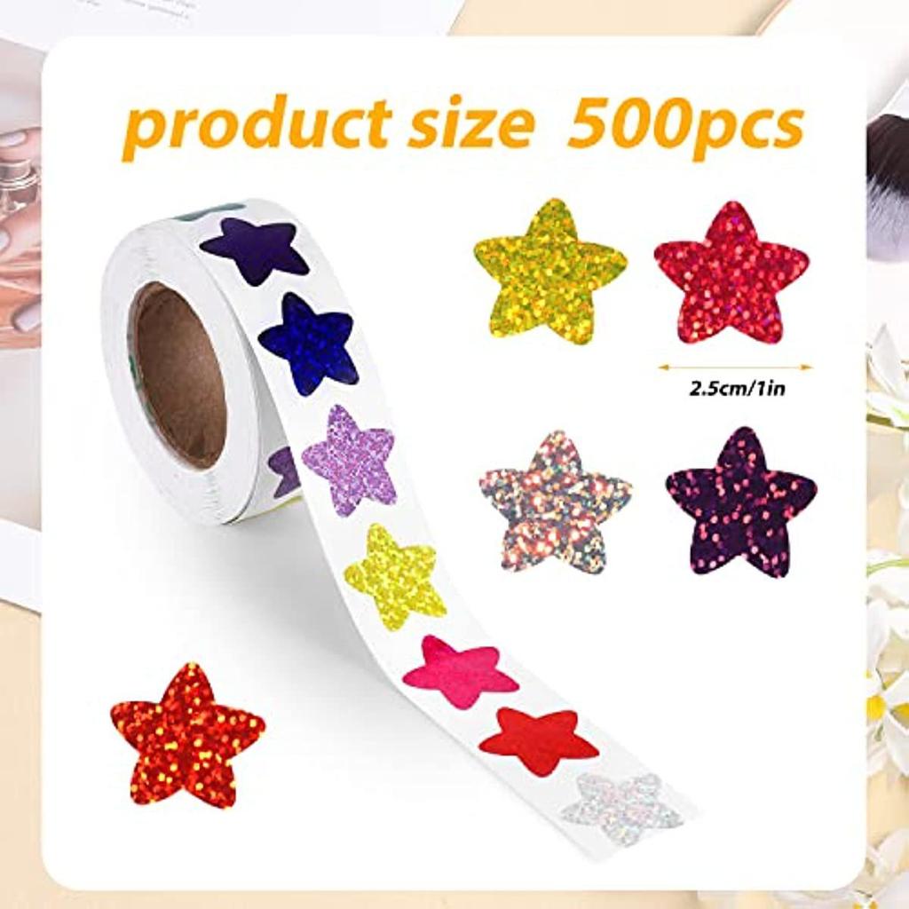 500-Count Colorful Pentagram Star Laser Stickers: Self-Adhesive Labels for Decorative Children's DIY Projects