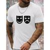 European Size Happy And Sad Faces Print Men's Trendy & Versatile & Comfortable Short Sleeves T-shirt For Summer Outdoor Activities, As Gift