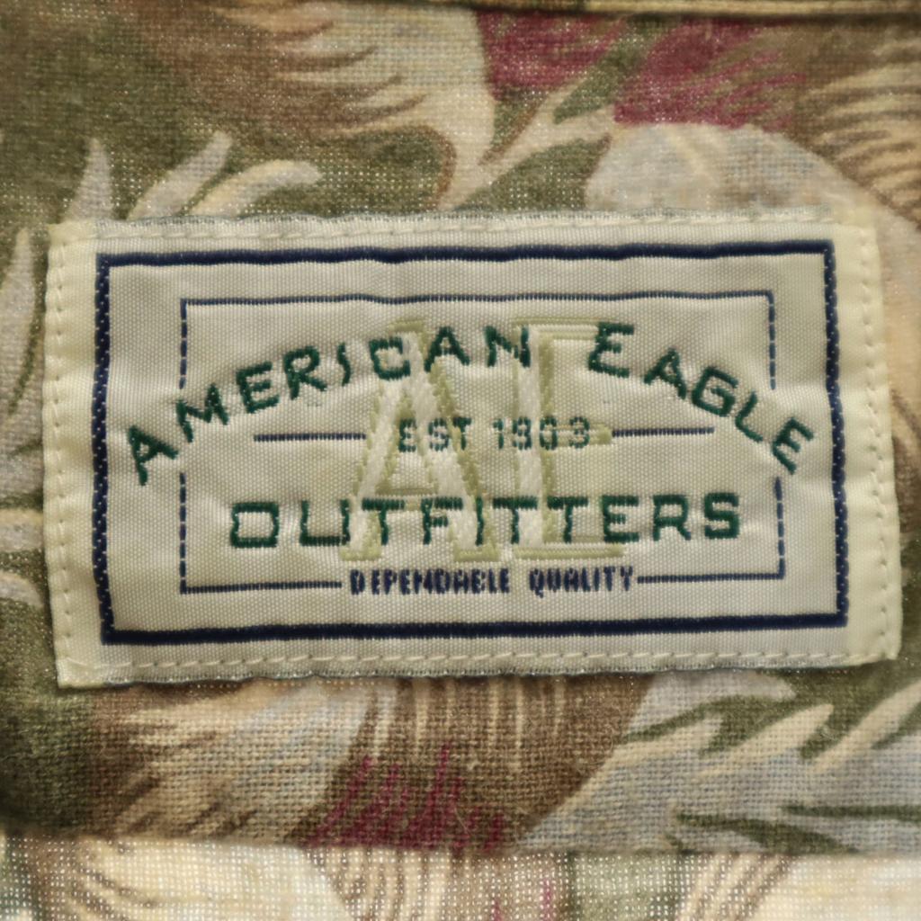 American Eagle Outfitters 90s Linen Blend Old Floral Five-quarter Sleeve Open Collar Shirt Men's Used