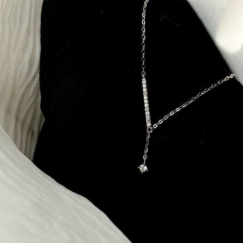 

S925 Sterling Silver Korean Style Tassel Clavicle Necklace with Diamonds 925 Silver