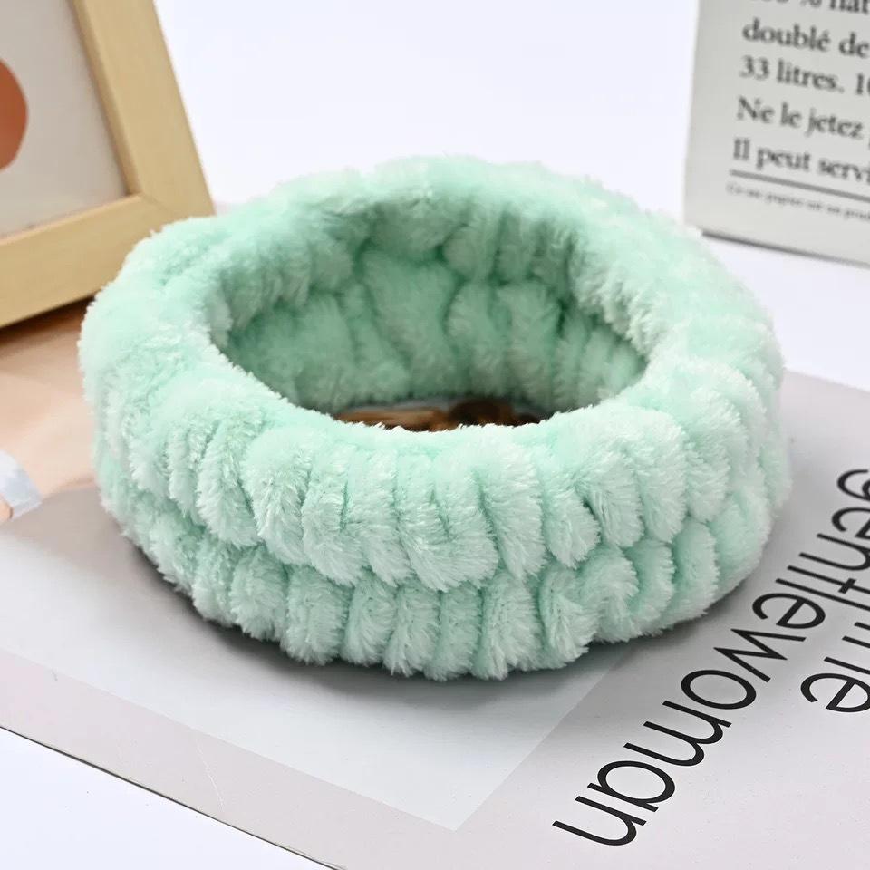Women's Flannel Spa Headband & Wristband Set, Absorbent Wrist Bands for Face Wash