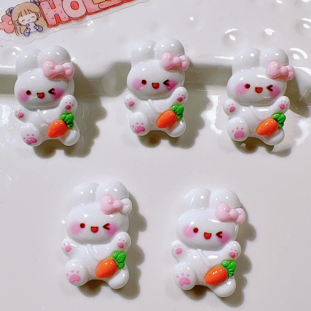 10Pcs New Cute Cartoon Carrot Rabbit Series Flat Back Ornament Jewelry Bows Accessories
