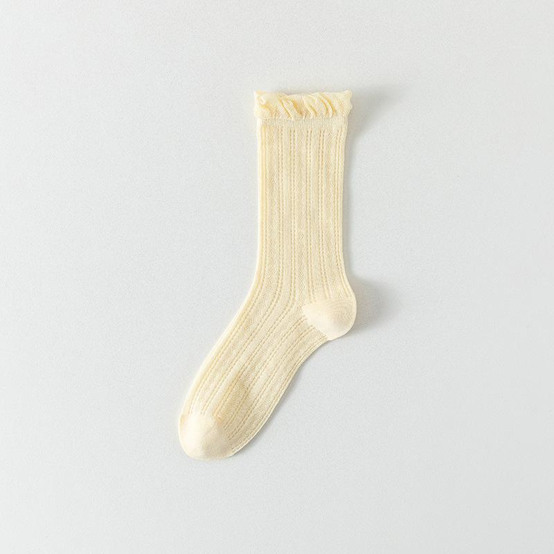 Chaussettes d'été pour femmes, Hautes, Fines, Respirantes, Chaussettes en coton sans couture en dentelle, Chaussettes pour femmes couleur unie en maille absorbant la transpiration