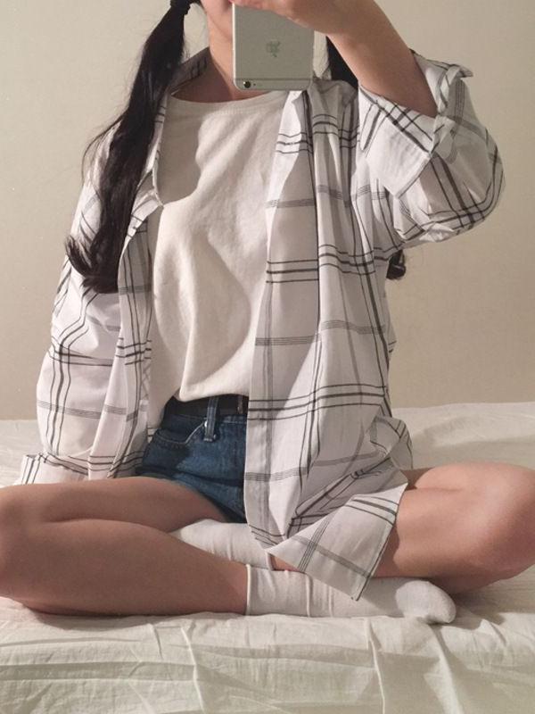 Women's Long Sleeve Plaid Cardigan Shirt - Casual Autumn Loose Fit Top