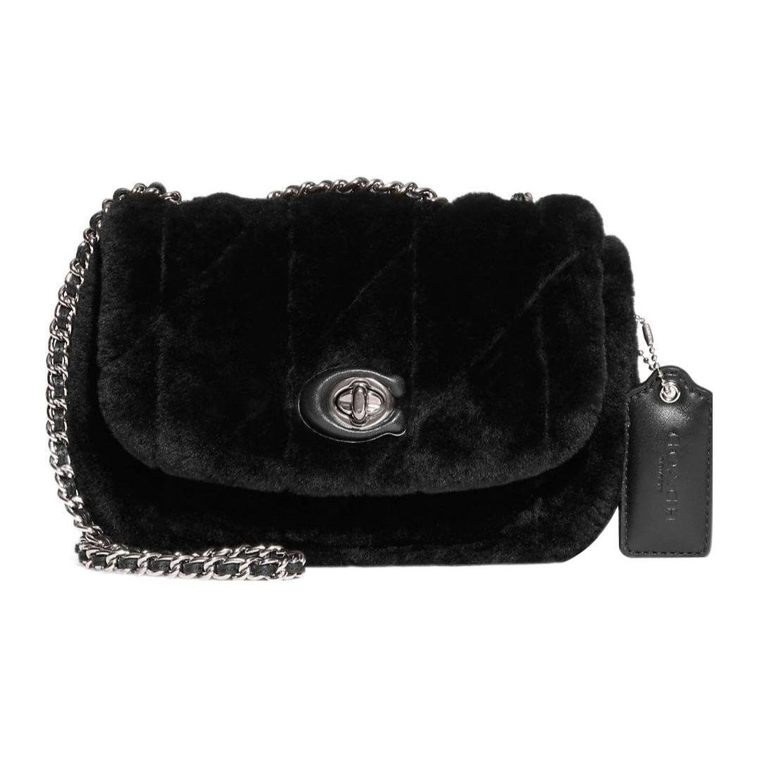 

Новая сумка кроссбоди COACH Pillow из стриженой овчины с гладкой кожей, портативная, на плечо, женская, черная CE720-LHBLK 19.8*5.1*13.2CM