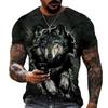 Men 3D Pattern Fire Wolf Graphic Print T-Shirt Summer Causal Men's Fashion Fitness Short Sleeve