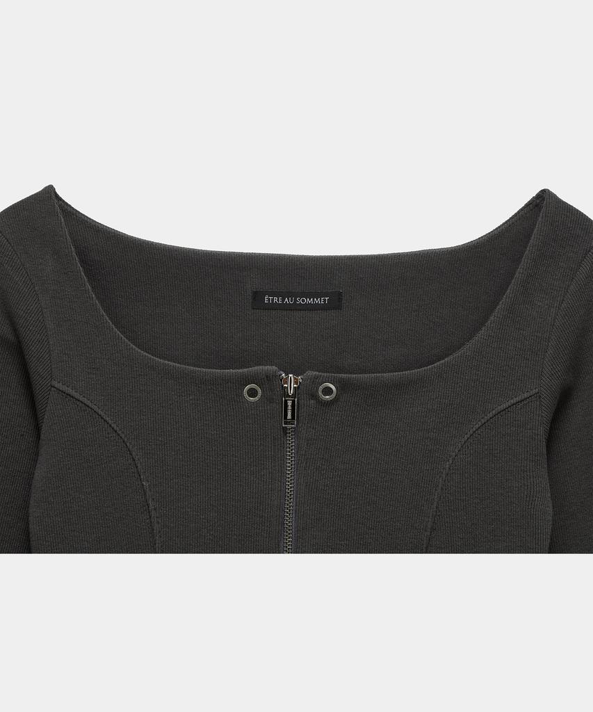 ETRE AU SOMMET Square Button Point Slim-Fit Long Sleeve Top (Dark Gray)