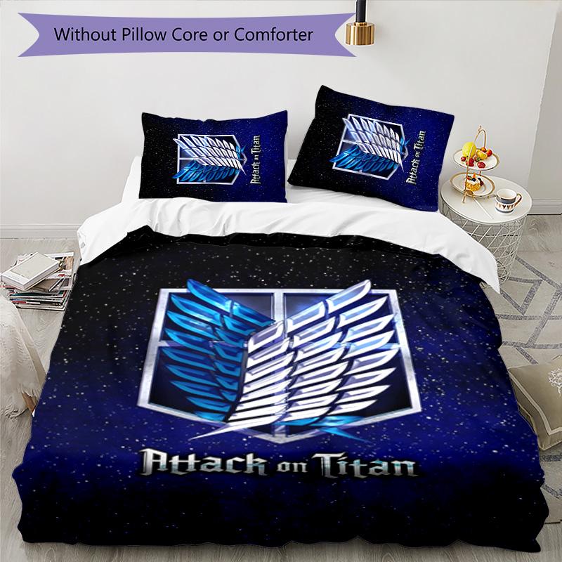Attack on Titan 3pcs Bedding Set Duvet Cover Closure Includes 1 Duvet Cover & 2 Pillowcases for All Seasons Bedroom Home Dorm Decor