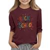 Unisex Casual Back To School Printed Crew Neck Three Quarter Sleeve T-Shirt Comfortable Fit Lightweight Fabric Suitable for Everyday Wear