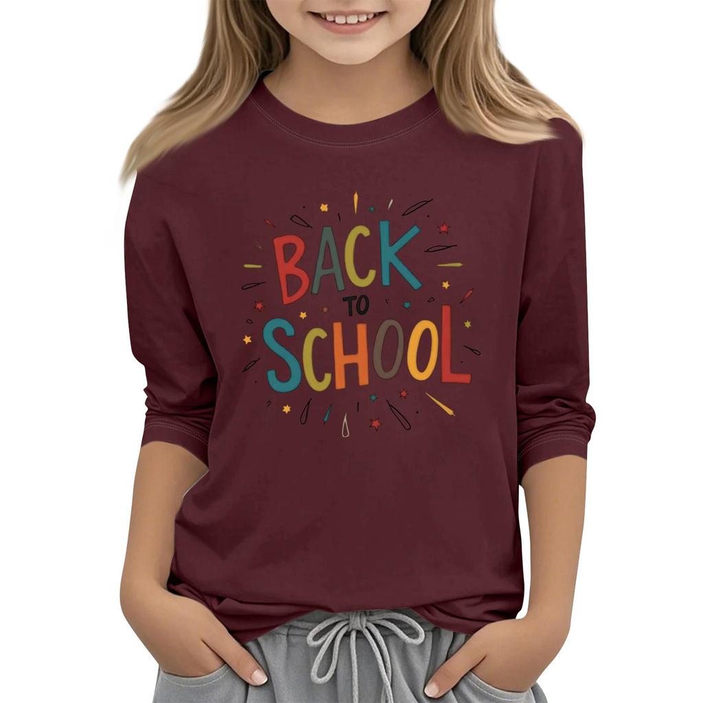 Unisex Casual Back To School Printed Crew Neck Three Quarter Sleeve T-Shirt Comfortable Fit Lightweight Fabric Suitable for Everyday Wear