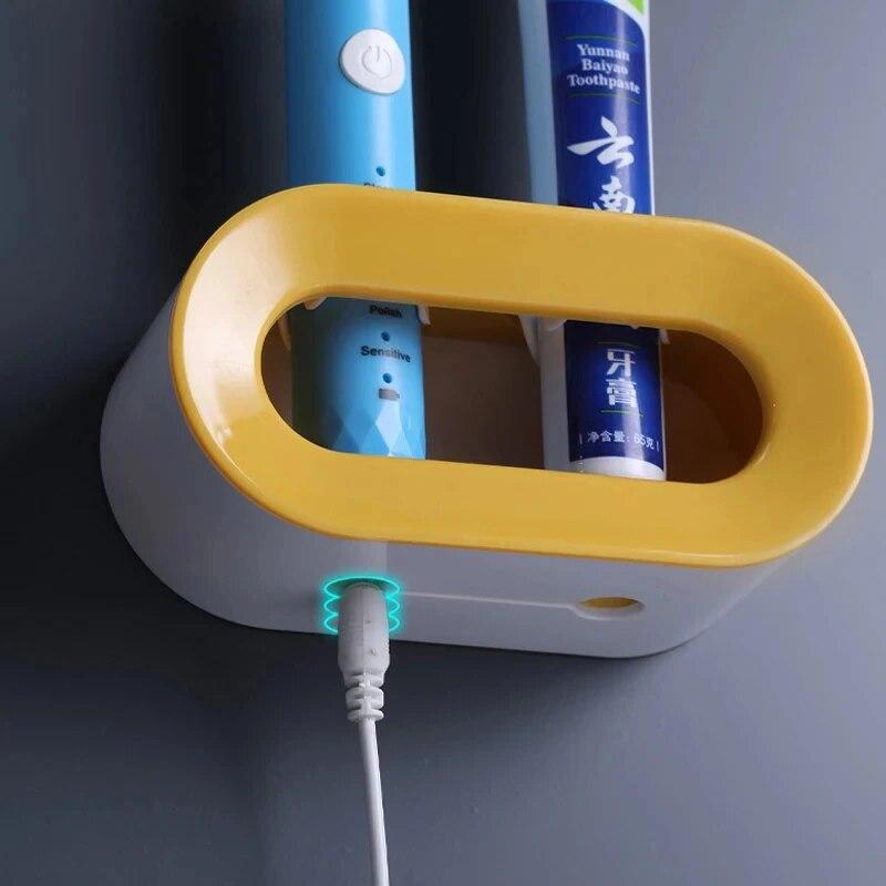 1ks Elektrický držák na zubní kartáček Nástěnný držák Úspora místa Koupelnové doplňky Dvojitý otvor Samolepicí Stojan Stojan