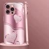 Cute Love Heart Pattern Pink Metallic Paint Glass Hard Phone Case For iPhone 17 Air 17 16 15 14 13 12 11 Pro Max Plus 16E Cover