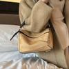 [High Version] Luojia Autumn and Winter New Medieval Geometric Bag Cow Velvet Splicing Pillow Bag Boston Bag