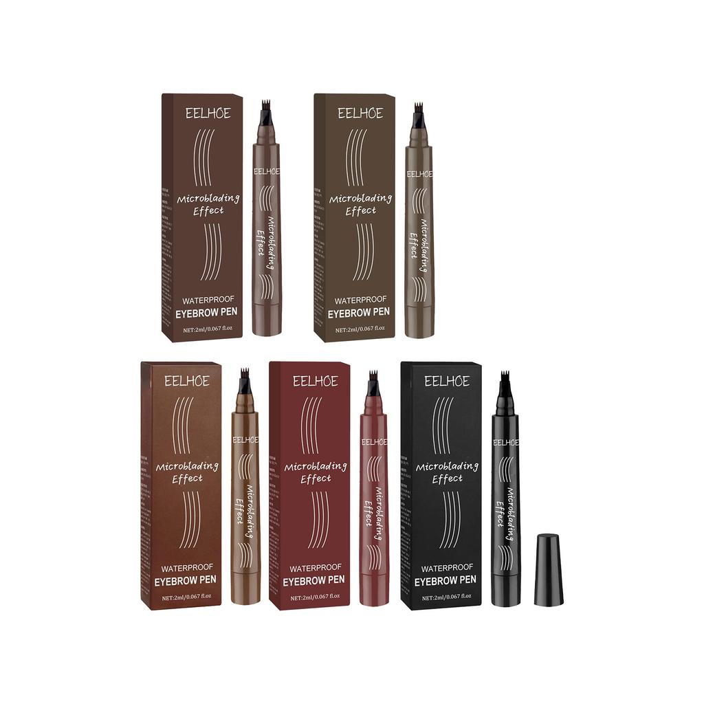 EELHOE 4-Punkt-Augenbrauenstift Wasserdicht Tattoo Schweißfest Langanhaltend 5 Farben Flüssiger Microblading Augenbrauenstift Kosmetisches Make-Up