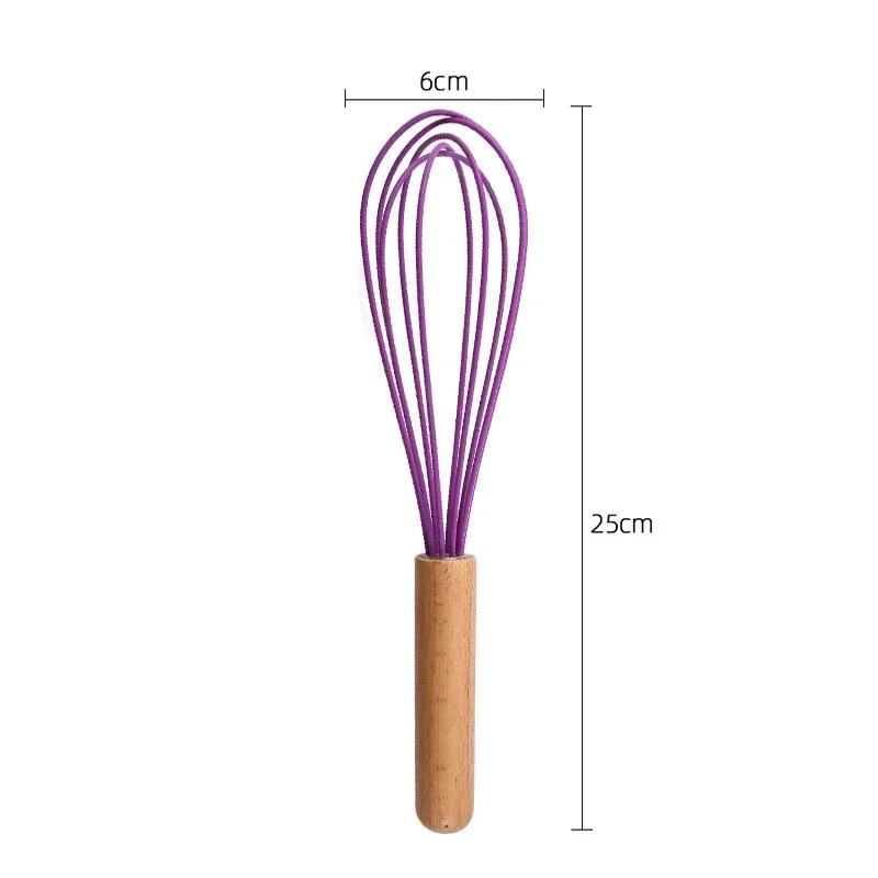 Silicone Manual Egg Beater Wooden Handle Egg Whisk Manual Egg Mixing Stirrer Kitchen Egg Tools Cream Blending Baking Gadgets