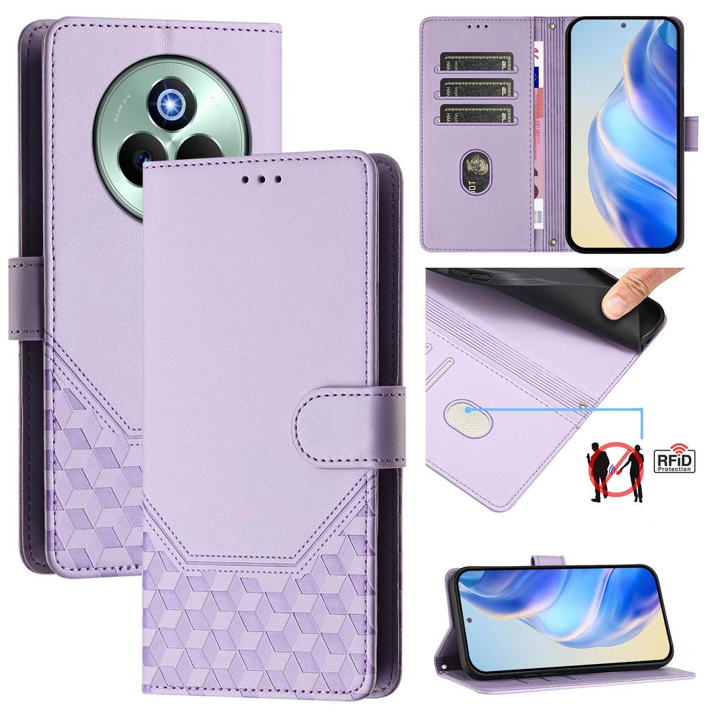 For Realme P3 Pro 5G Case Imprinted Honeycomb RFID Blocking Leather Phone Cover with Strap