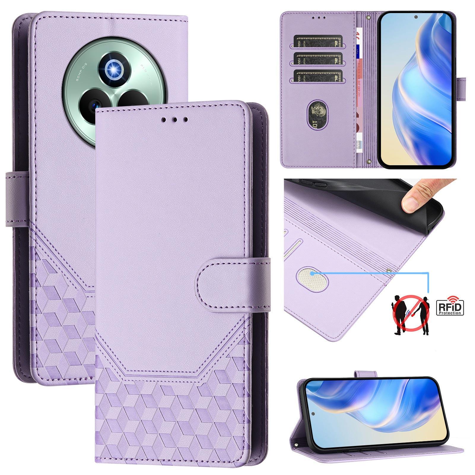 

For Realme P3 Pro 5G Case Imprinted Honeycomb RFID Blocking Leather Phone Cover with Strap E