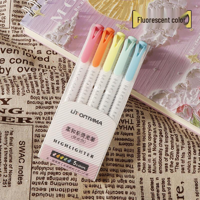 Retro Macaron Double-Ended Fluorescent Marker Pen for Notebooks - Light Colors for Students