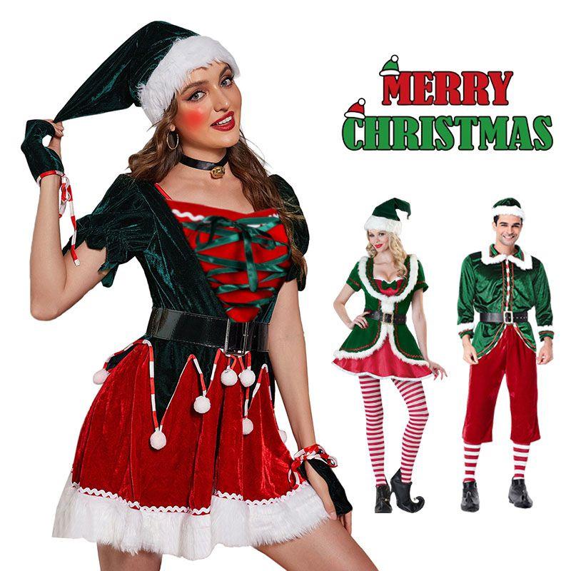 Deluxe Velvet Christmas Elf Santa Claus Cosplay Costumes Carnival Party Role Play
