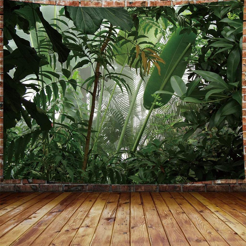 Green Plant Tapestry, Aesthetic Banana Palm Tree Leaves Wall Hanging for Bedroom, Tropical Forest College Dorm Home Decor