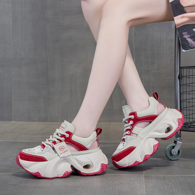 2527 leather casual shoes women's new summer new lightweight thick-soled heightening sports shoes color matching breathable board