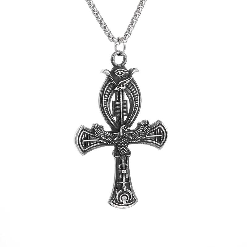 Vintage Ankh Cross Key of Life Necklace Egyptian Jewelry Eye of Horus Amulet Pendant for Men Fashion Gifts
