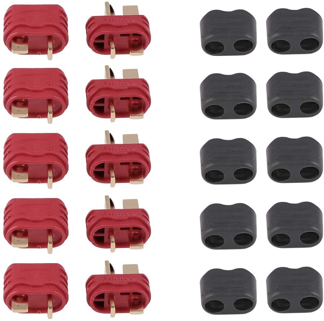 Juego de 5 Pares de Conectores T-Plug Macho-Hembra con Funda Protectora – Alta Calidad para Baterías LiPo de RC rojo