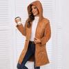 2025 Autumn Winter Women's Hooded Long Coat, Plush Patchwork Quilted Jacket with Lightweight Texture, Oversized Zip Front Trench for Casual Style
