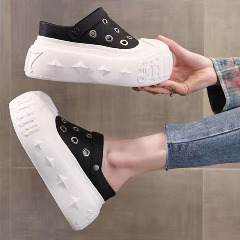 Thick-soled big-headed small casual board shoes 2025 summer ugly cute Korean version canvas shoes heightening bag head cool slippers