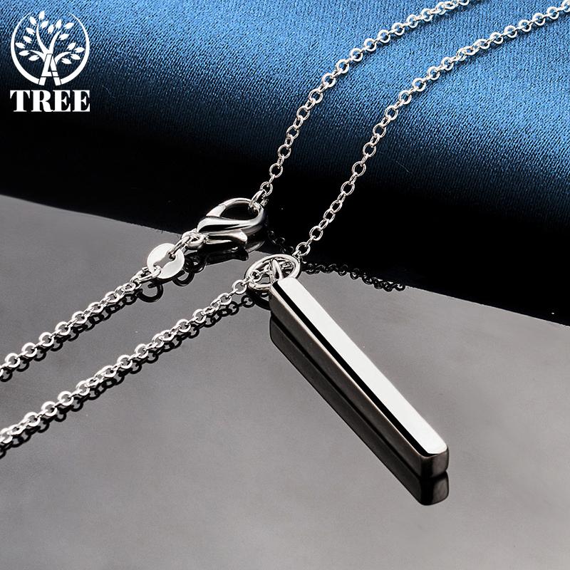 925 Sterling Silver Smooth Square Pillar Pendant Necklace Fashion Jewelry
