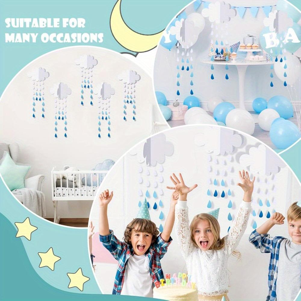 6pcs 3D Cloud Hanging Decorations Paper Artificial Clouds and Raindrop Props Ceiling Decor Ornaments for Ceiling DIY Wedding
