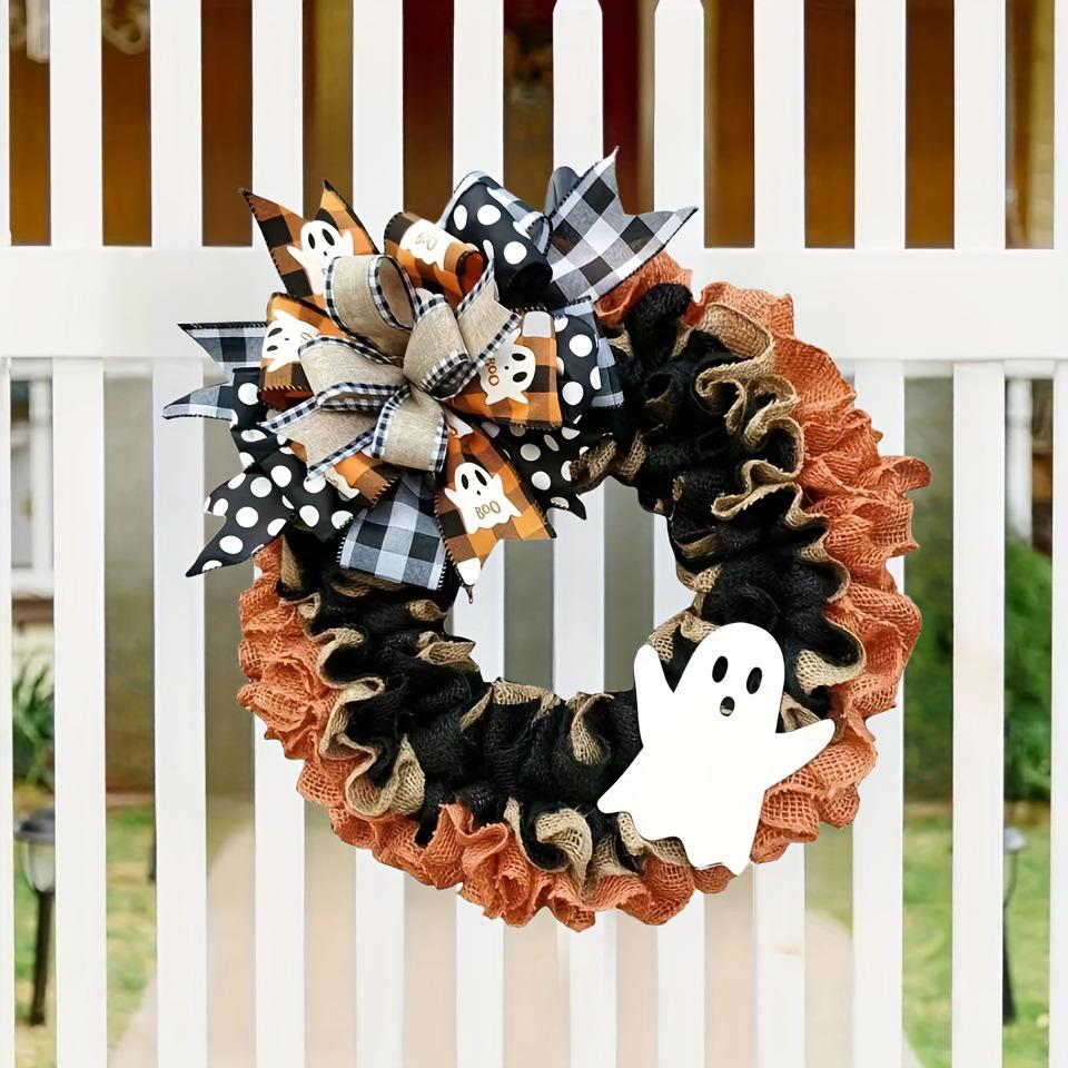 Haobei Halloween Burlap Bow Ghost Wreath for Front Door - New Christmas Decoration