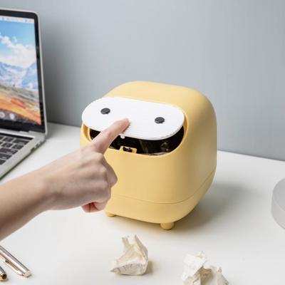 Desktop Trash Can with Folding Cover Press-Type Opening Mechanism Compact Size Cartoon Shape Trash Bin