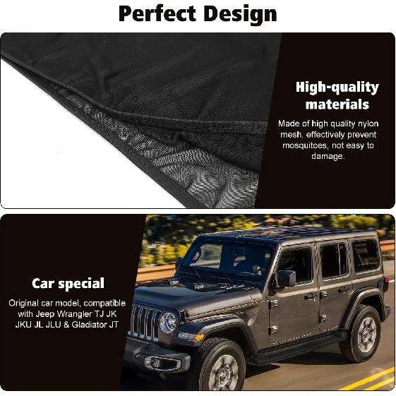 Front Window Sun Shade Covers Elasticized Breathable Mesh Car Side Window Screens Net UV Protection Sunshade for Jeep Wrangler TJ JK JL & Gladiator