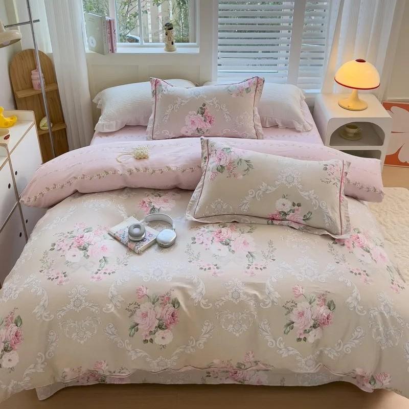 Colorful Soft Pure cotton printing Duvet cover Sets Twin Double Bright Fresh Flowers Patterned Breathable Flat sheet Pillowcases