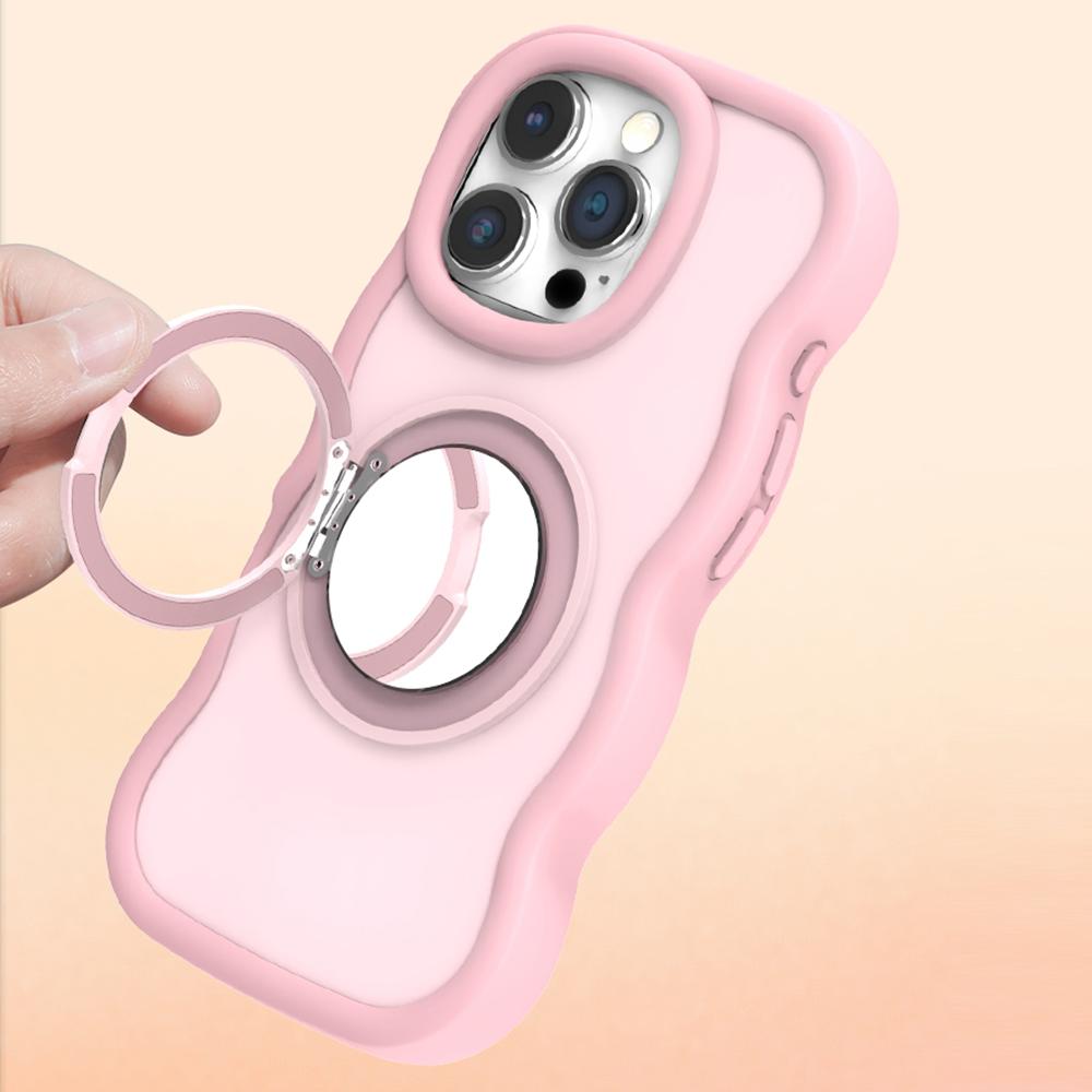 For iPhone 16 Pro Max Magnetic Case Wave Edge TPU+Acrylic Phone Cover with Mirror Kickstand