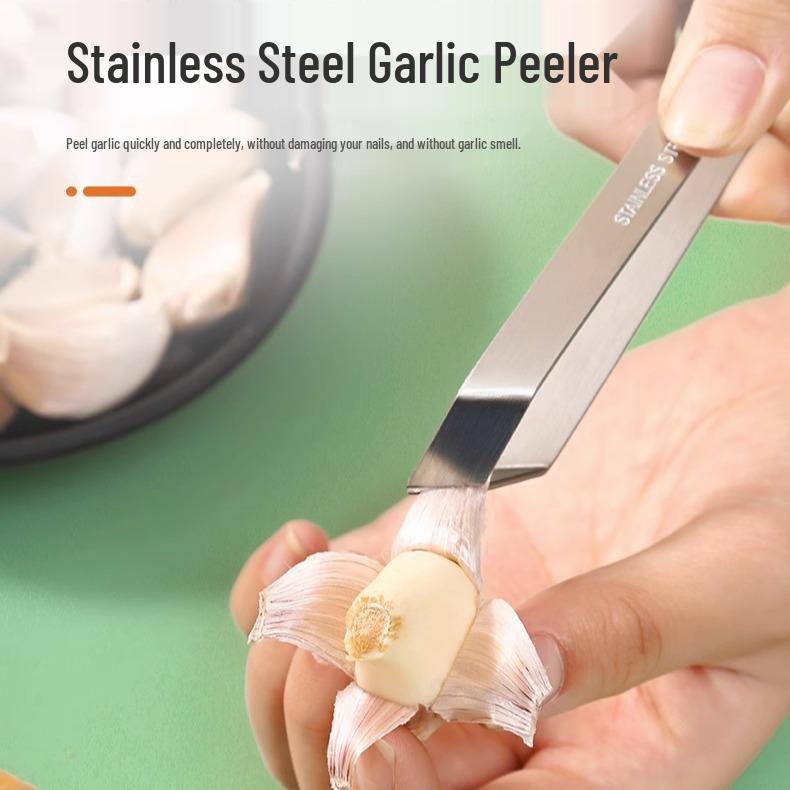 Stainless Steel Garlic Peeler & Boar Bristle Hair Remover Tweezers